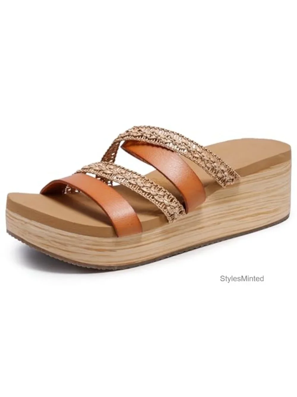 Skechers Summers Strappy Wedge Sandals Vegan Leather 3-Inch Platform